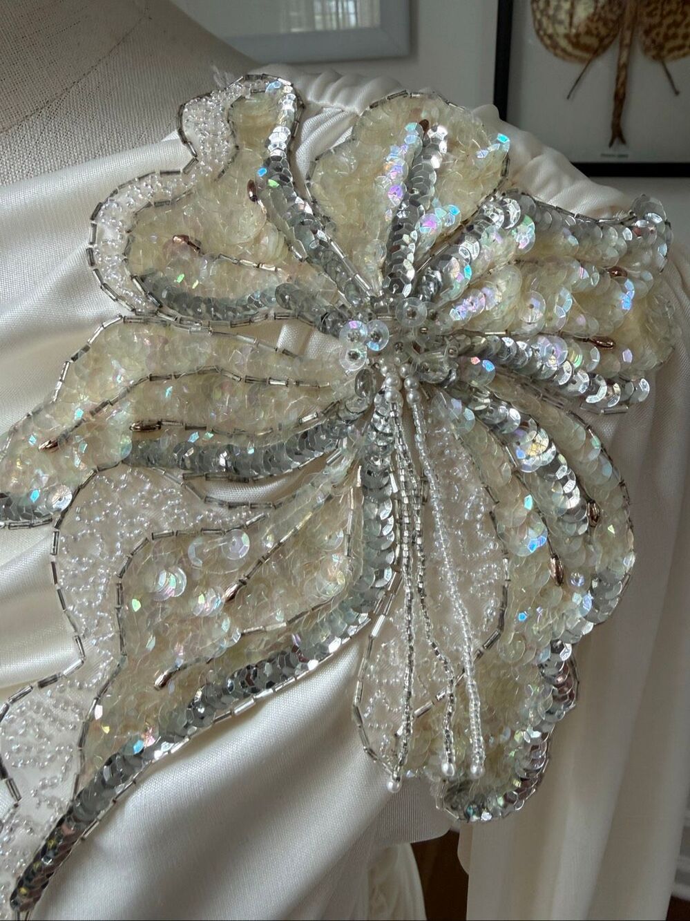 Vintage 80s Susan Roselli for Vijack Grecian Goddess Slinky Dress Ivory Rhinesto - Picture 3 of 10